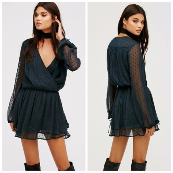 Free People Dresses & Skirts - FREE PEOPLE Daliah Sheer Dot Mini Dress in Green